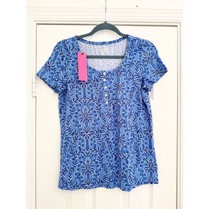Lilly Pulitzer Womens Have It Both Rays Henley Short Sleeve Pajama Top Small NWT